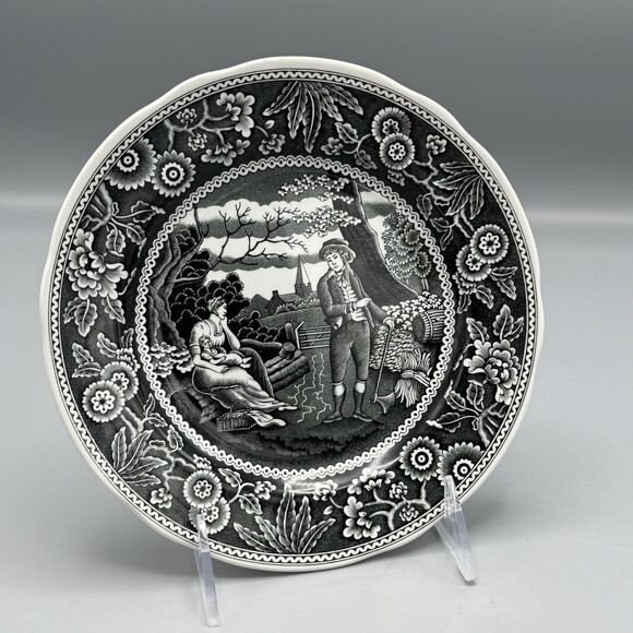 Spode Black and White Salad Plate Georgian Series Woodman Transferware 7.5 Dia - Picture 1 of 5